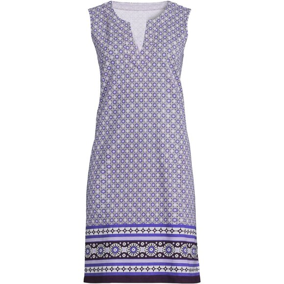 Lands' End Women's M-2X LONG Cotton Jersey Sleeveless Swim Cover-up Dress Print - Picture 2 of 11